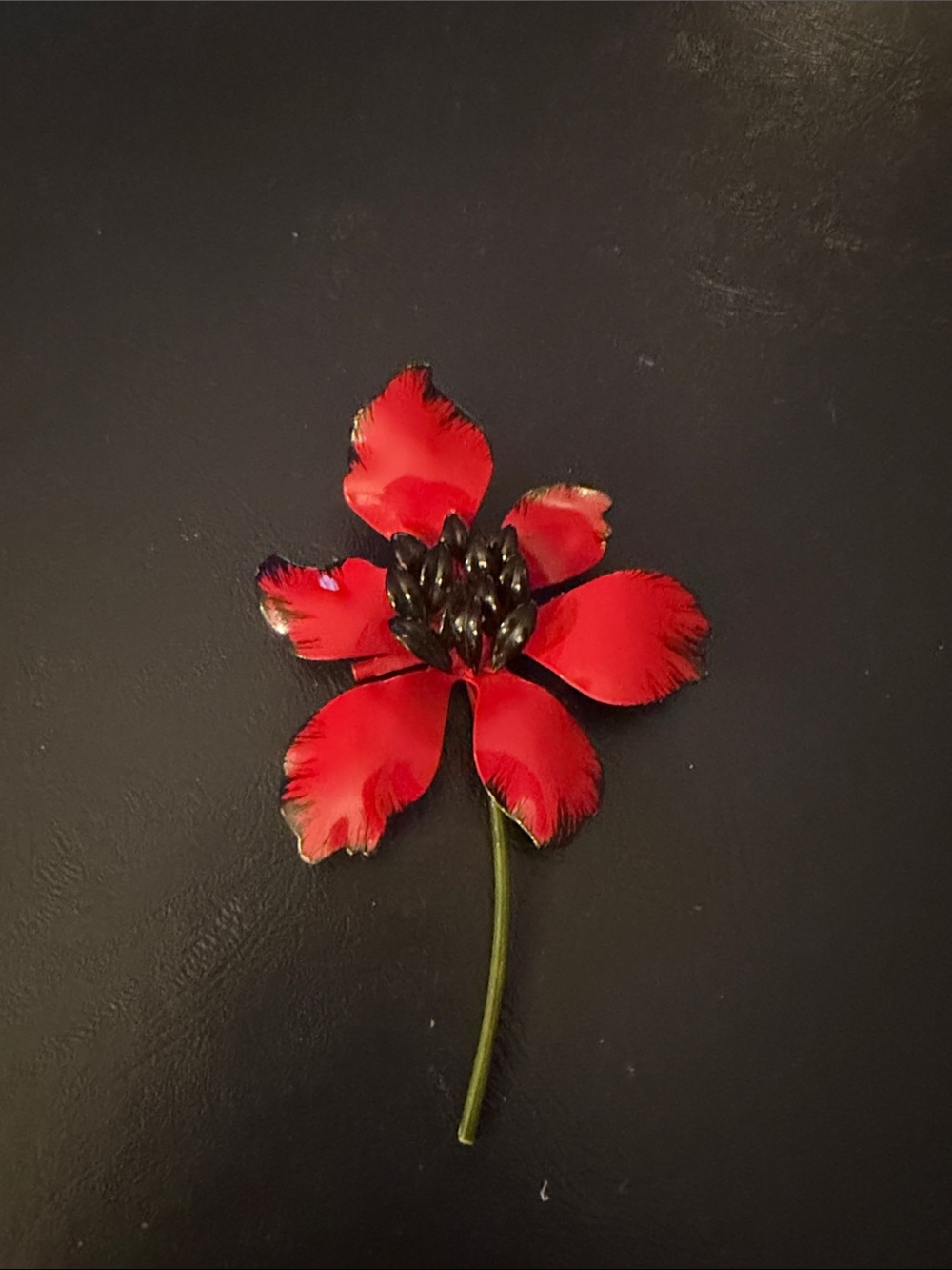 Red Floral Brooch Pin